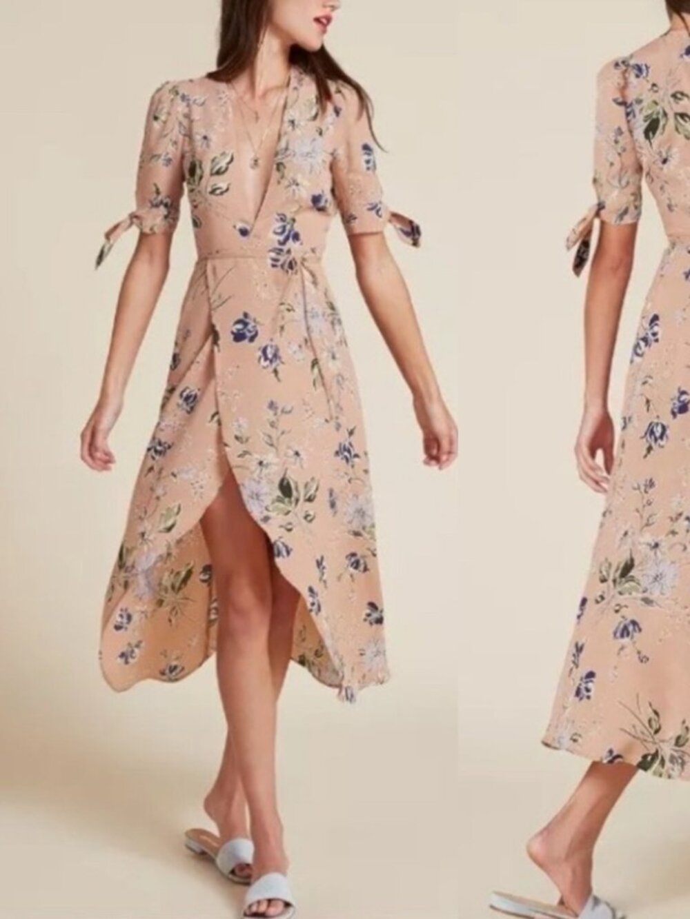 REFORMATION Royce Blush Floral Wrap Midi Hi Lo Dress \\ S